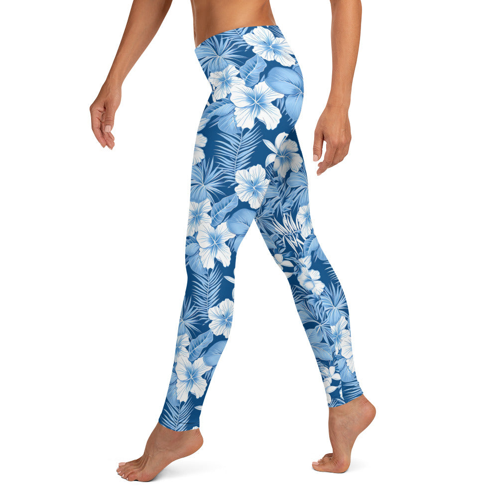 Shades of Blue Hibiscus Floral Printed Leggings