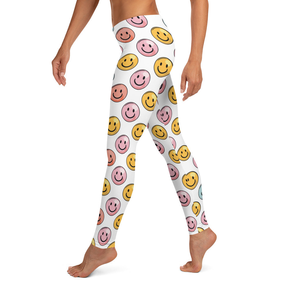 Bubble Gum Emoji Smiley Pattern Printed Leggings