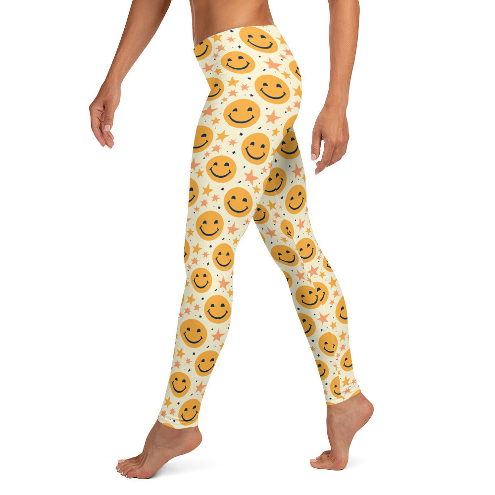 Yellow Emoji & Stars Printed Leggings