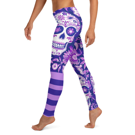 Purple Sugar Skull Printed Leggings