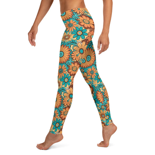 Turquois and Golden Floral Hippie Leggings