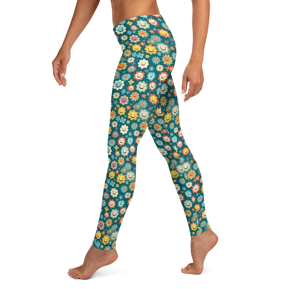 Smiling Floral Pattern Hippie Leggings