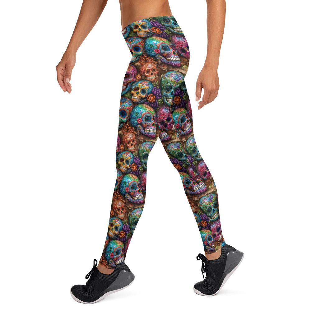 Colorful Sugar Skulls Printed Leggings