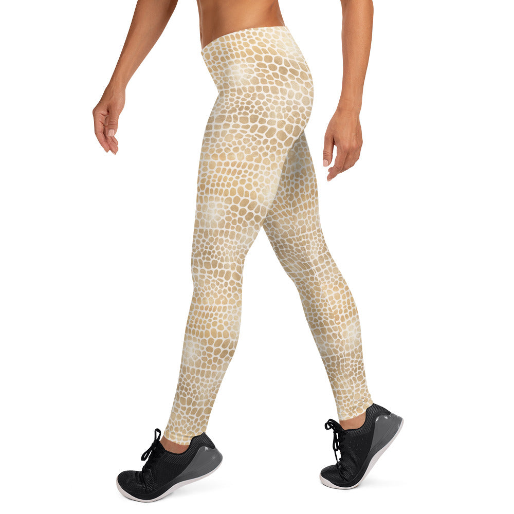 Golden Crocodile Skin Printed Leggings