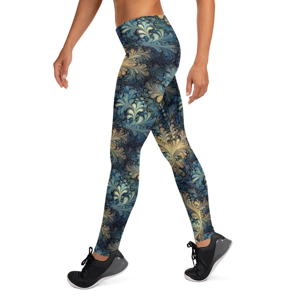 Liquid Abstract Leaves Pattern Printed Leggings