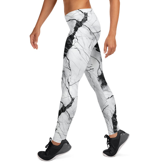 White & Black Marble Print Leggings