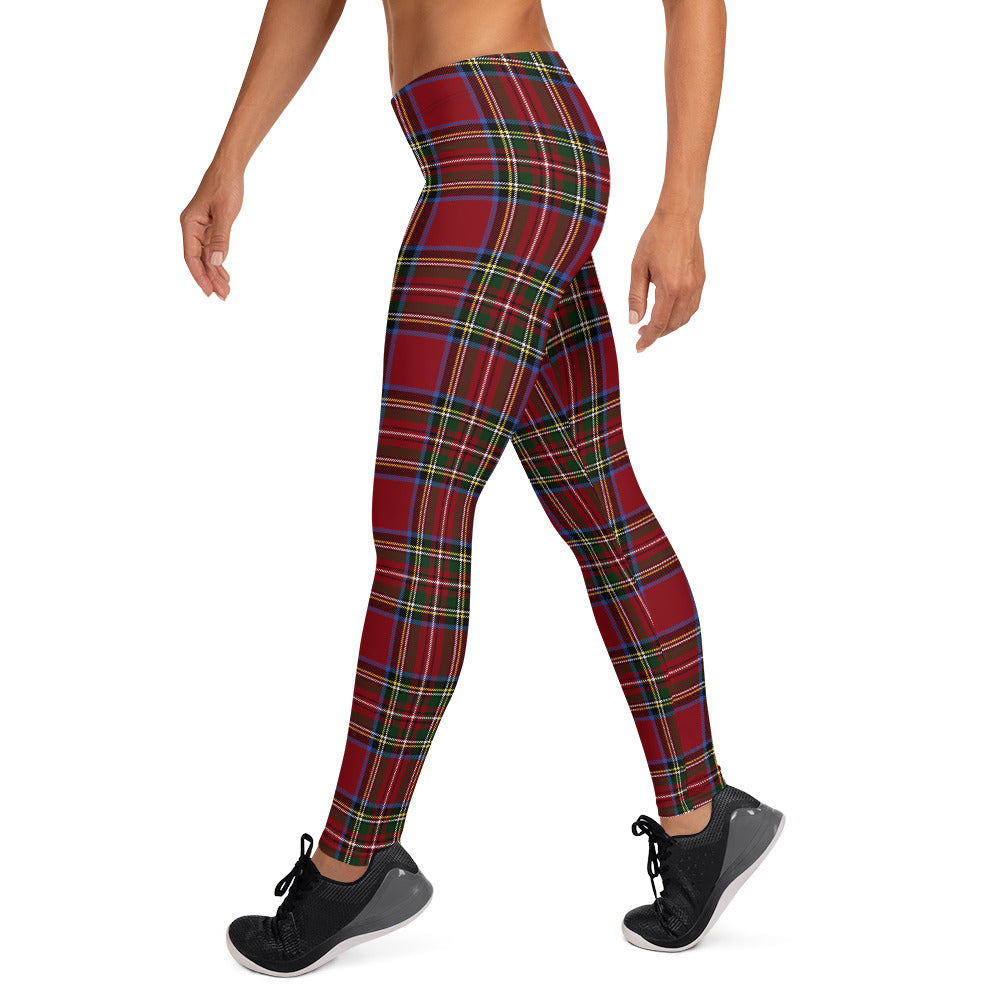 Deep Red Tartan Printed Leggings