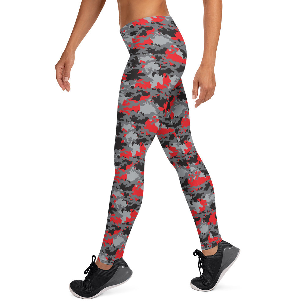 Red Black & Gray Camouflage Leggings