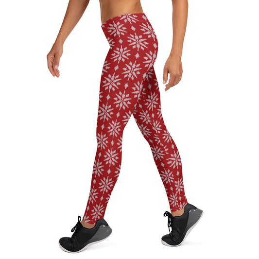 Snow Flakes on Red Christmas Leggings