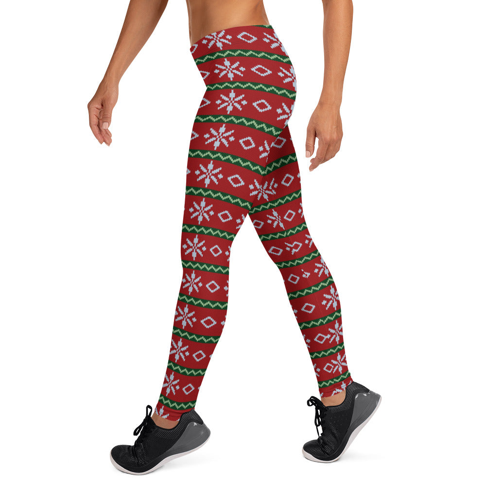 Red Christmas Ugly Sweater Pattern Leggings