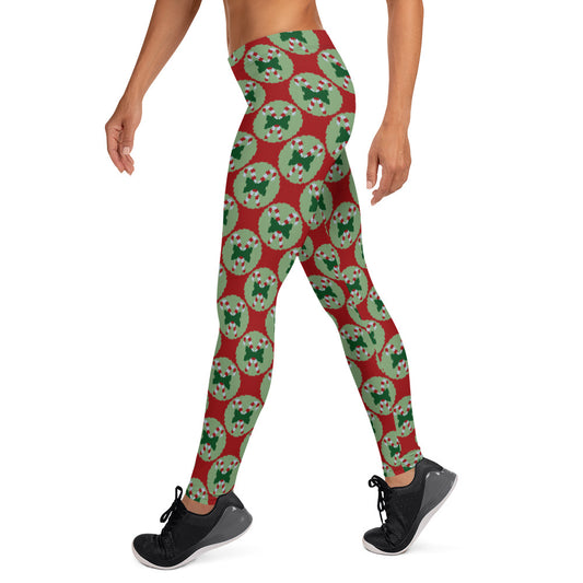 Christmas Candy Cane Ugly Sweater Pattern Leggings