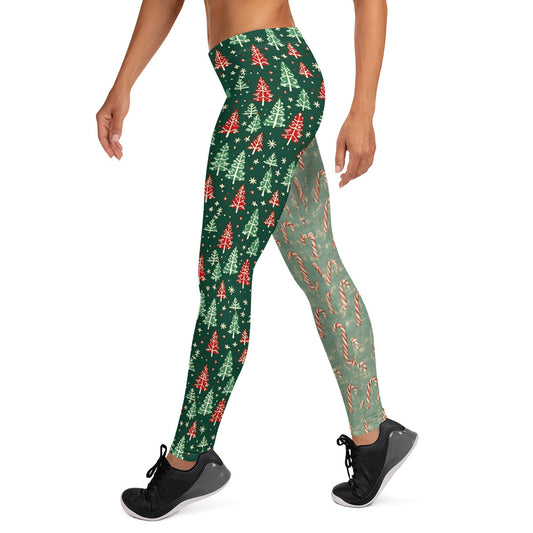 Candy Cane Christmas Trees on Green Leggings