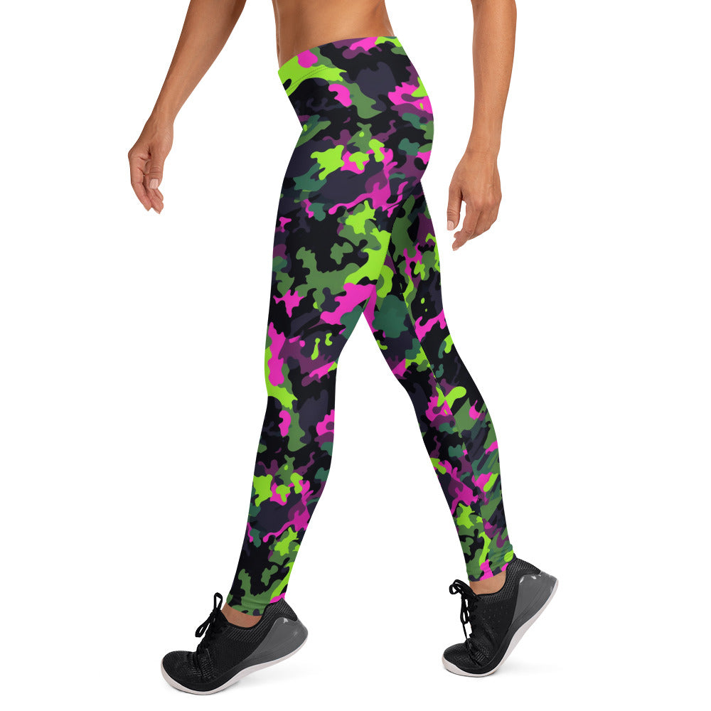 Black, Pink & Green Camouflage Leggings