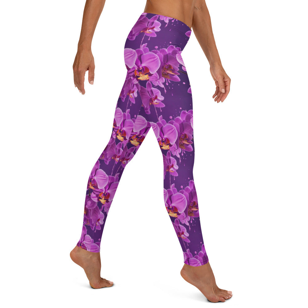 Purple Orchid Floral Print Leggings