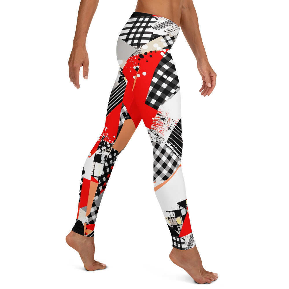 Red & Black Abstract Geometric Pattern Leggings