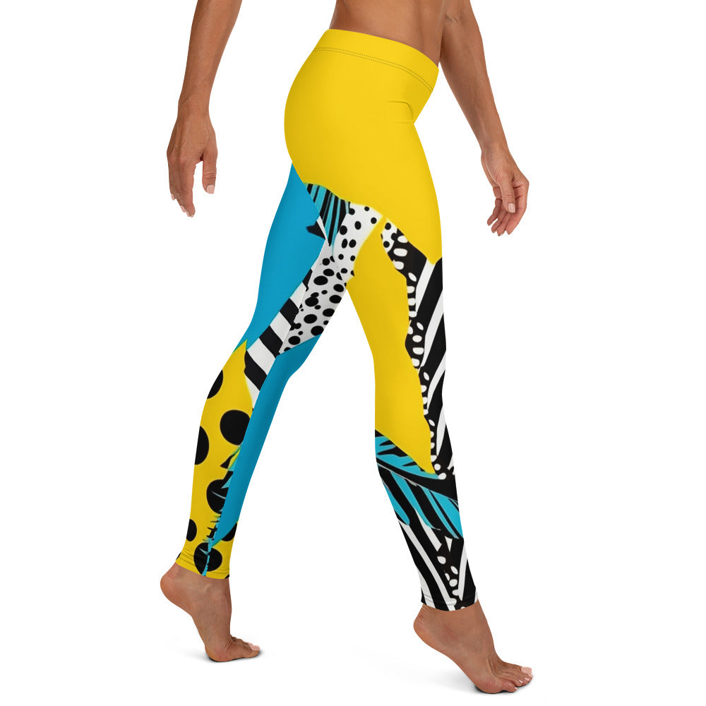 Yellow & Blue Abstract Geometric Pattern Leggings