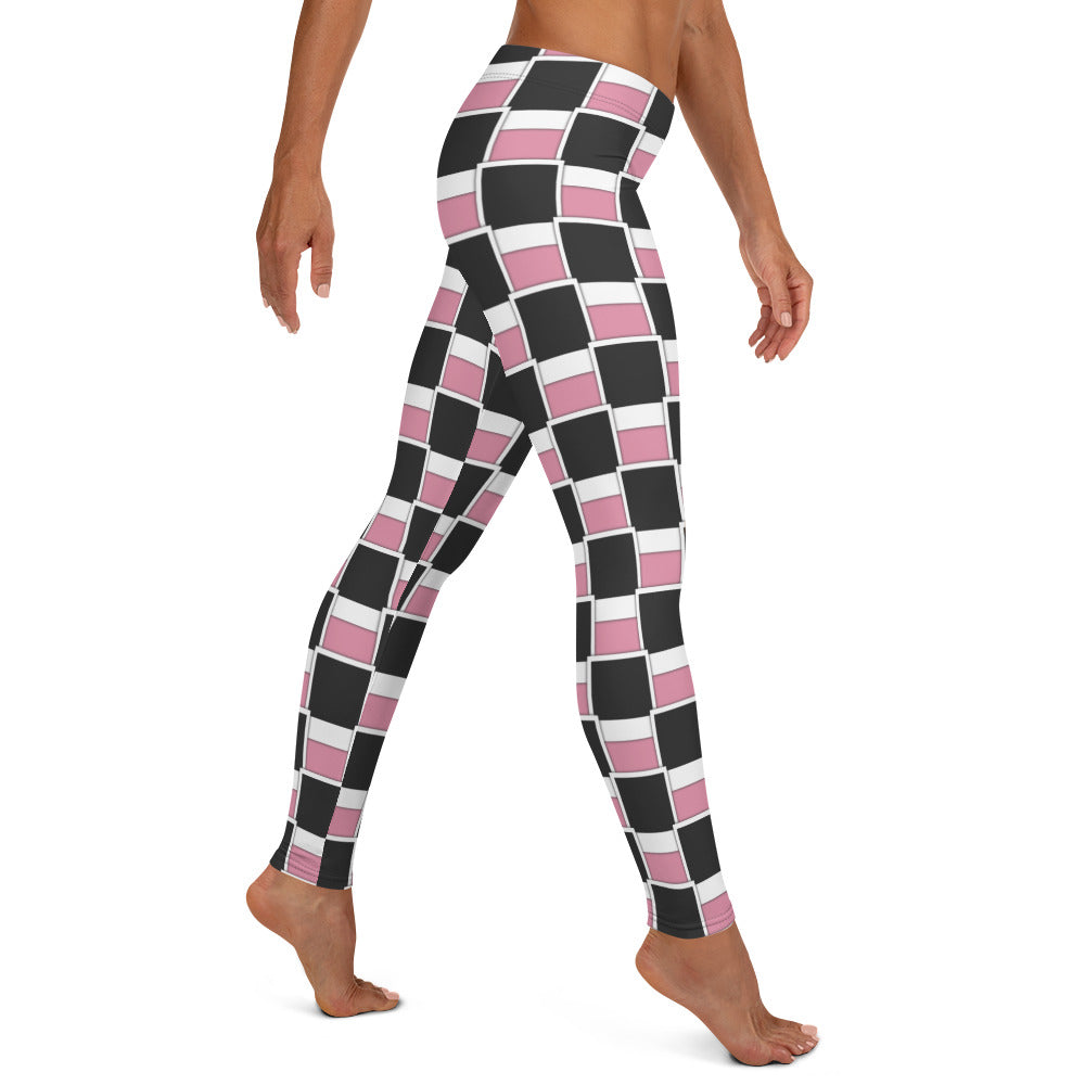 Pink & Black Square Geometric Pattern Leggings