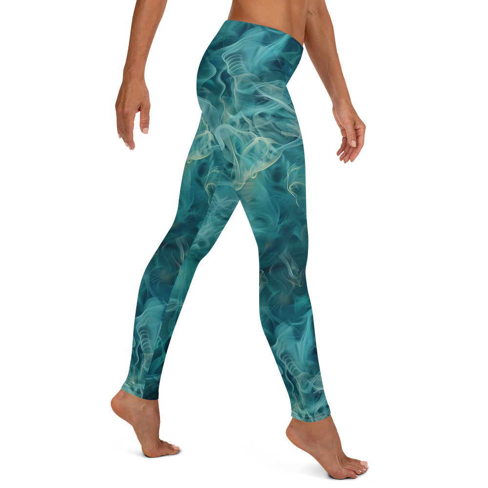 Teal Smokey Pattern Printed Leggings