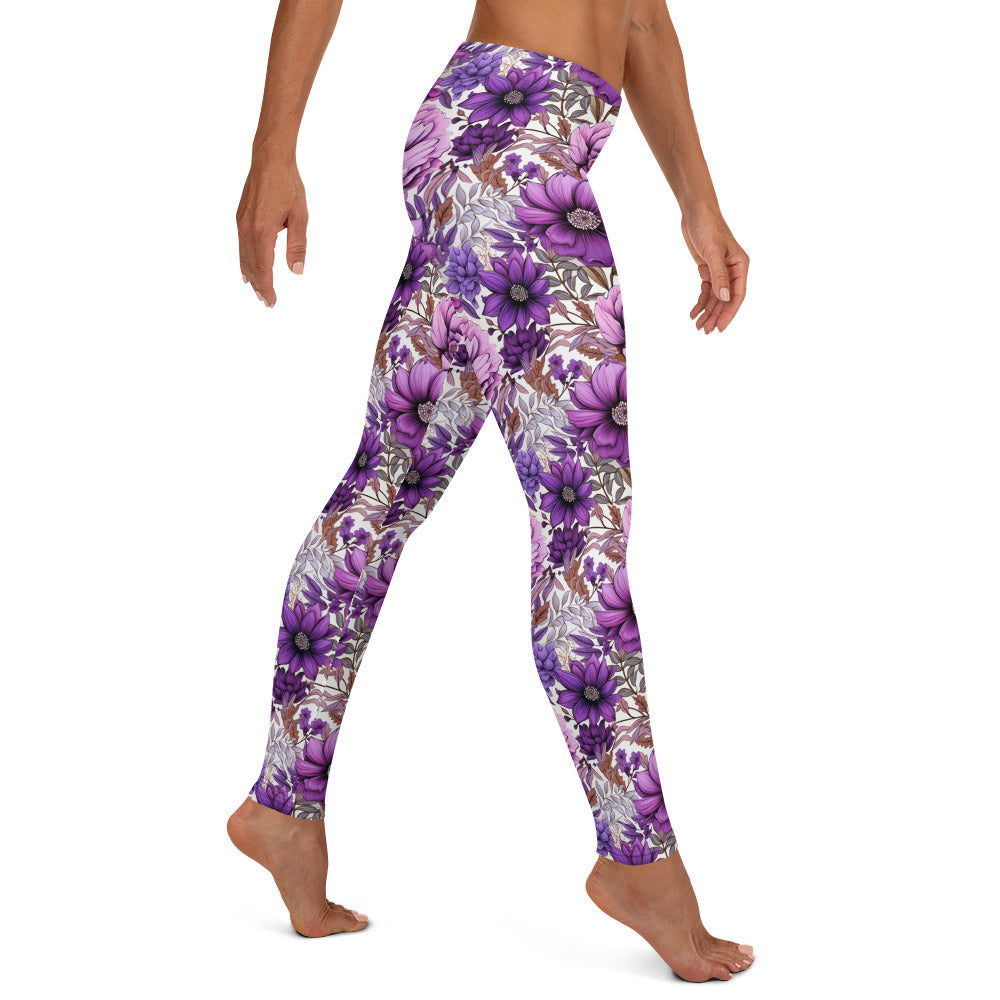 Purple Echinacea Flowers Printed Leggings