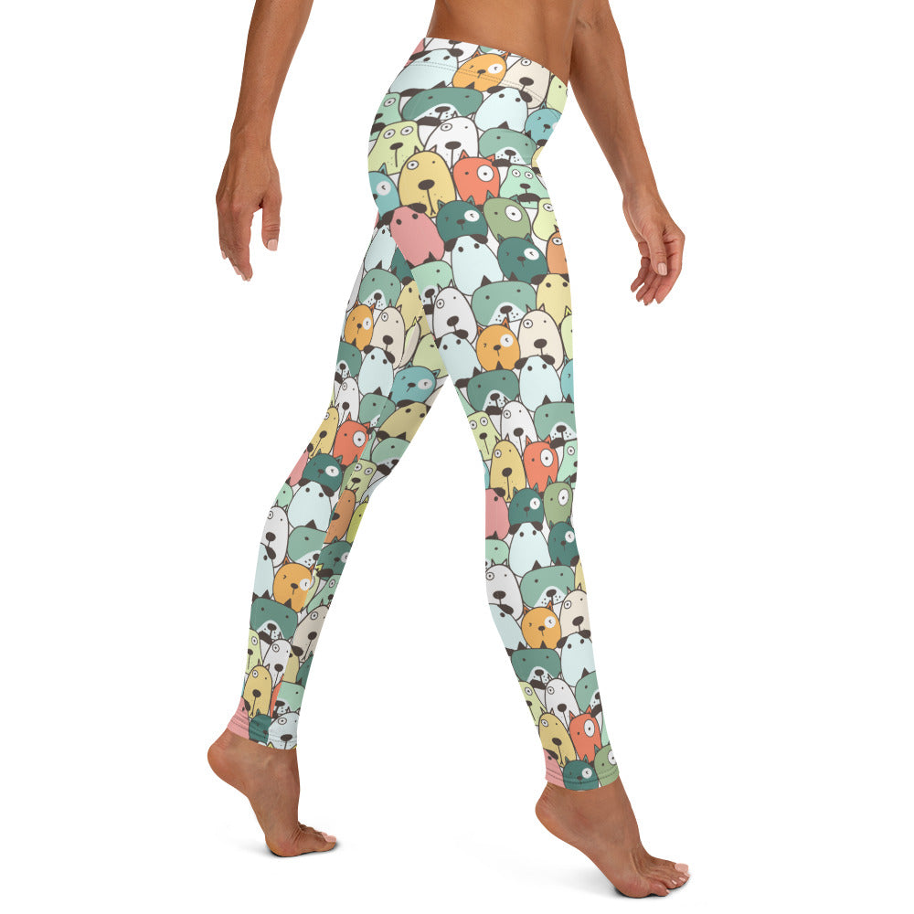 Winking Cute Dog Faces Printed Leggings