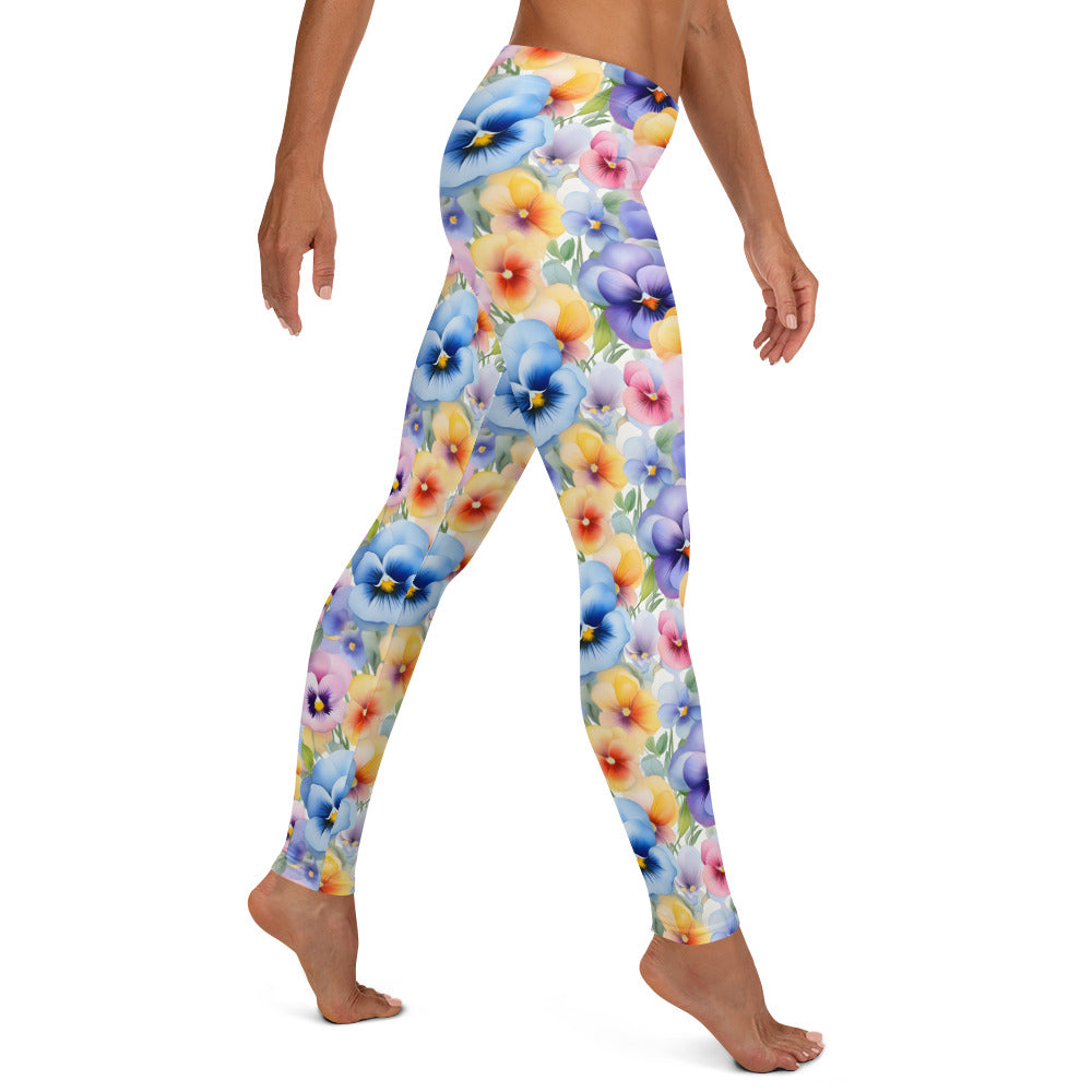 Pansies Watercolor Floral Printed Leggings