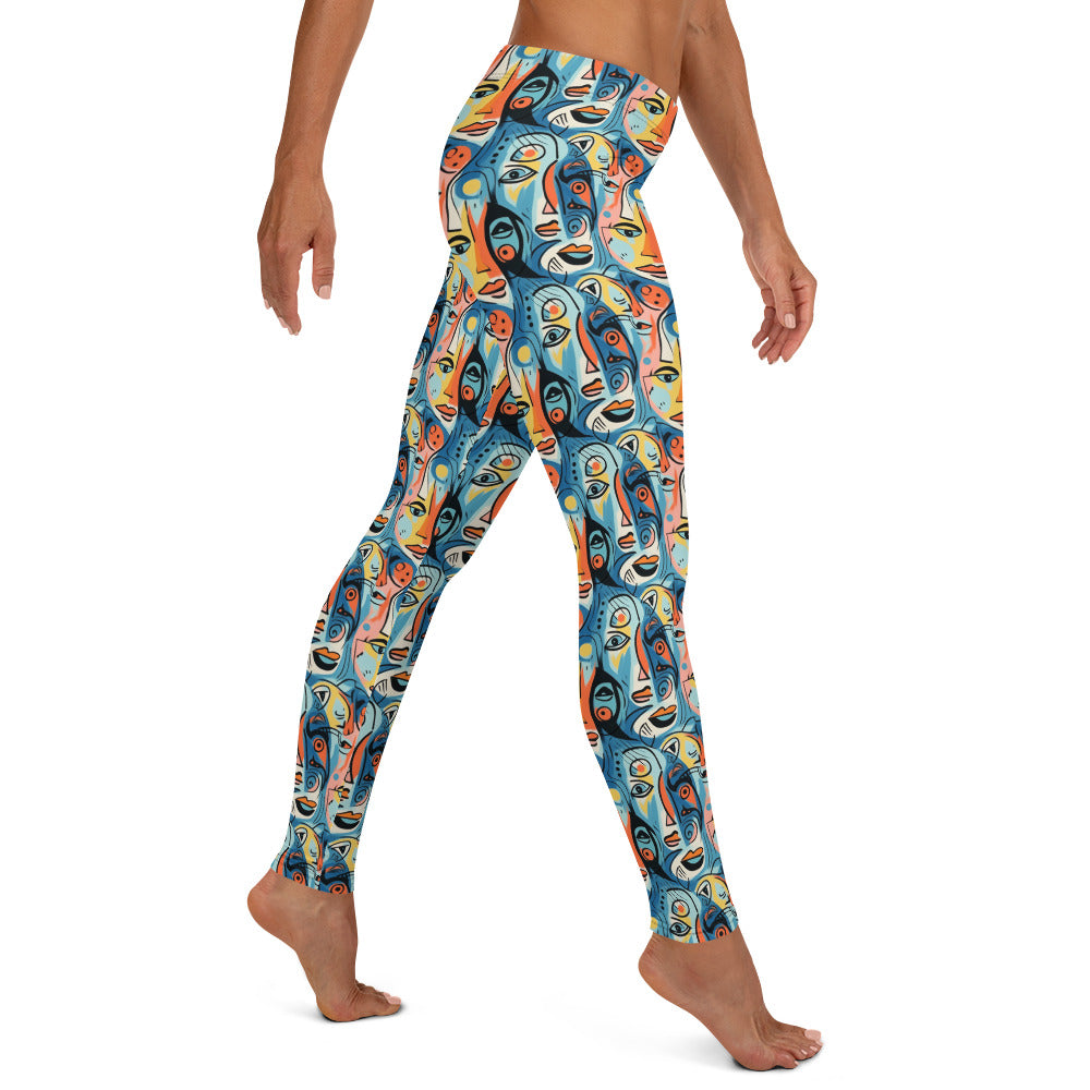 Blue & Yellow Faces Pop Art Printed Leggings