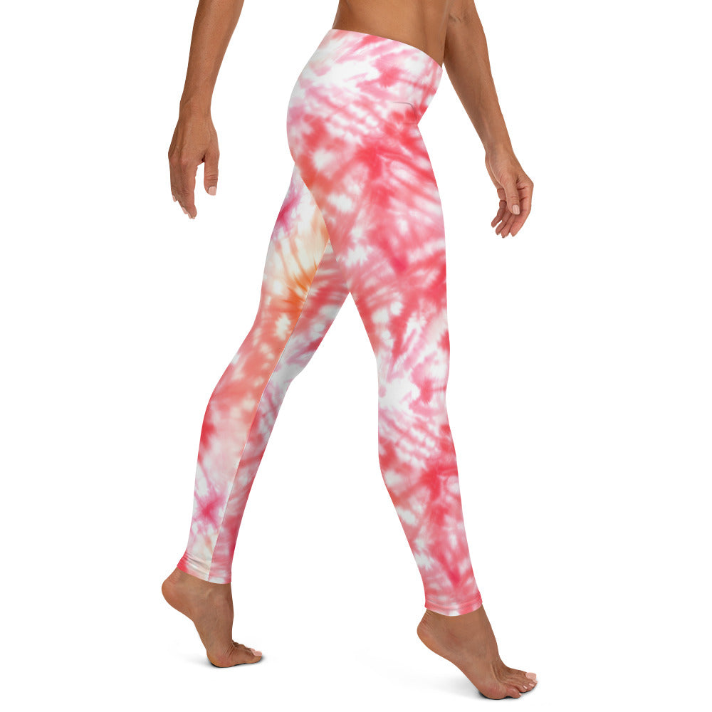 Shades of Red and White Tie Dye Leggings