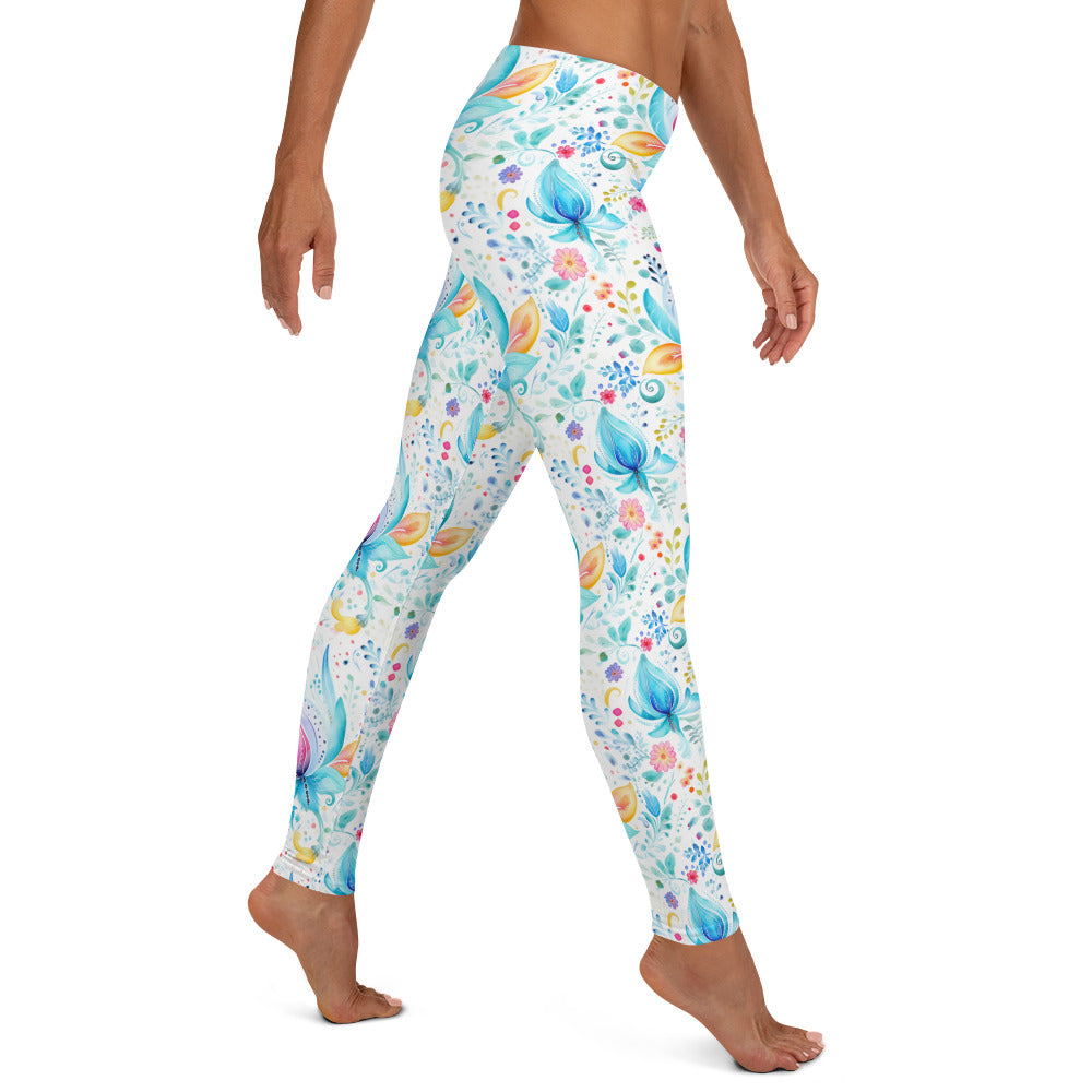 Watercolor Paisley Bloom Floral Printed Leggings