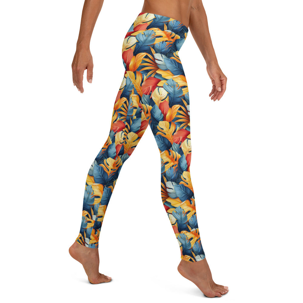 Colorful Tropical Foliage Printed Leggings