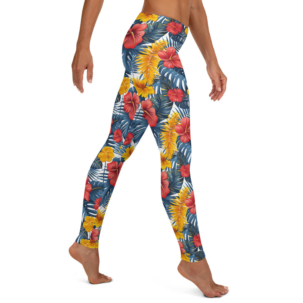 Vibrant Tropical Flowers Floral Printed Leggings