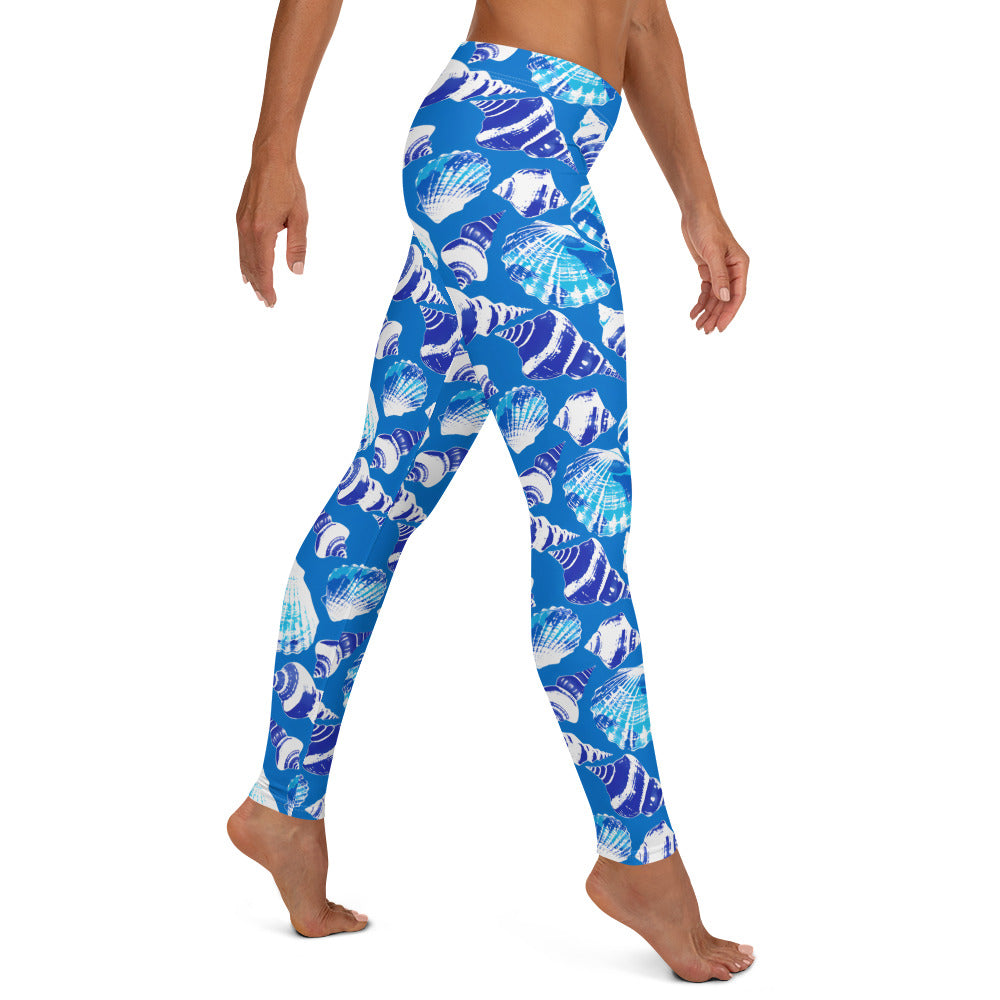 Shells in Deep Blue Water Printed Leggings