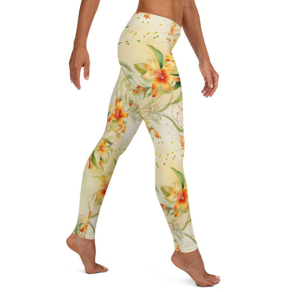 Watercolor Lily Floral Printed Leggings