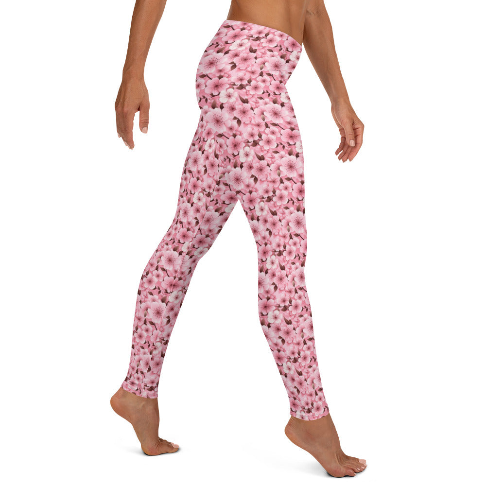 Pink Cherry Blossom Floral Pattern Leggings