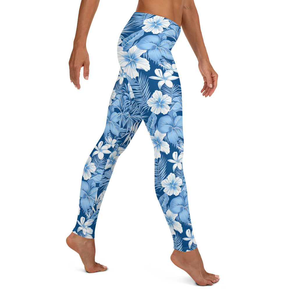 Shades of Blue Hibiscus Floral Printed Leggings