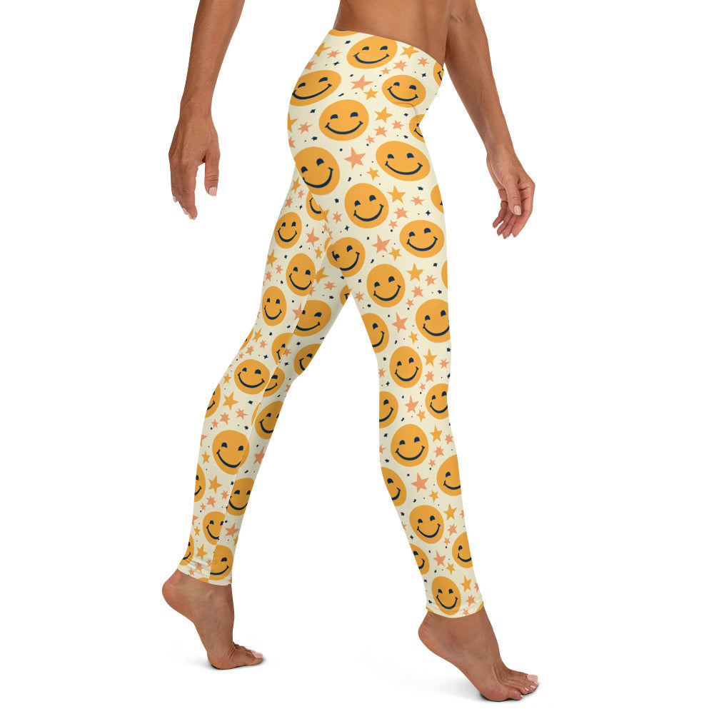 Yellow Emoji & Stars Printed Leggings