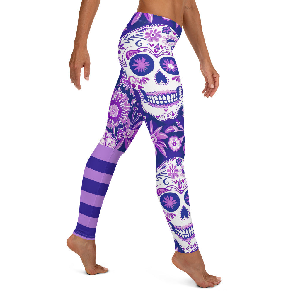 Purple Sugar Skull Printed Leggings