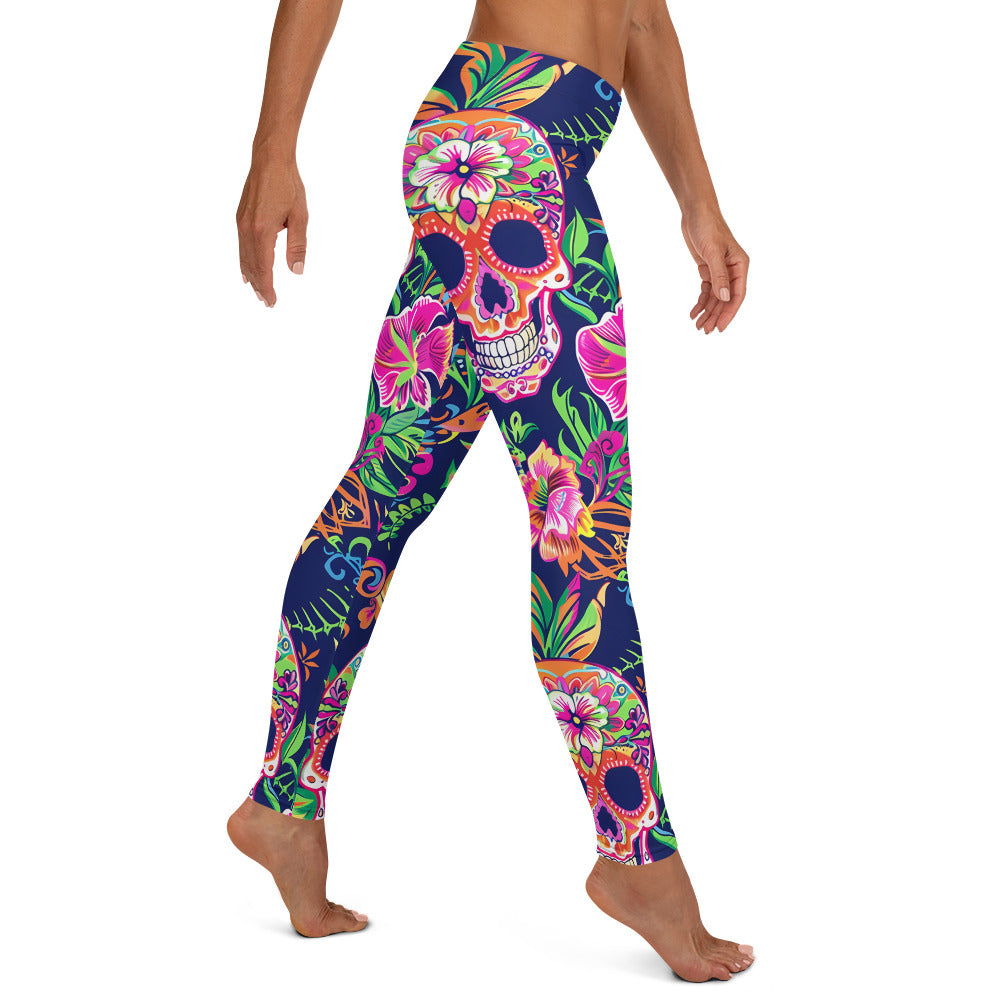 Sugar Skull with Tropical Floral Pattern Leggings