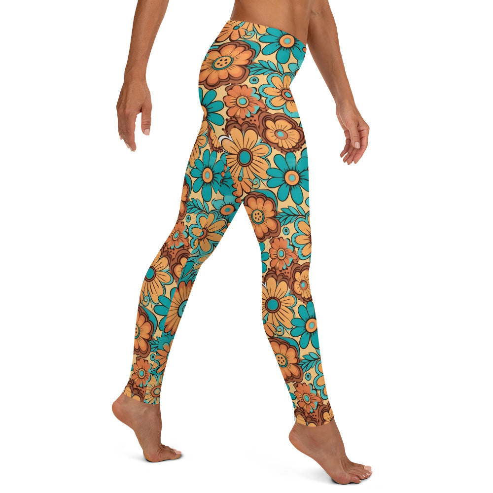 Turquois and Golden Floral Hippie Leggings