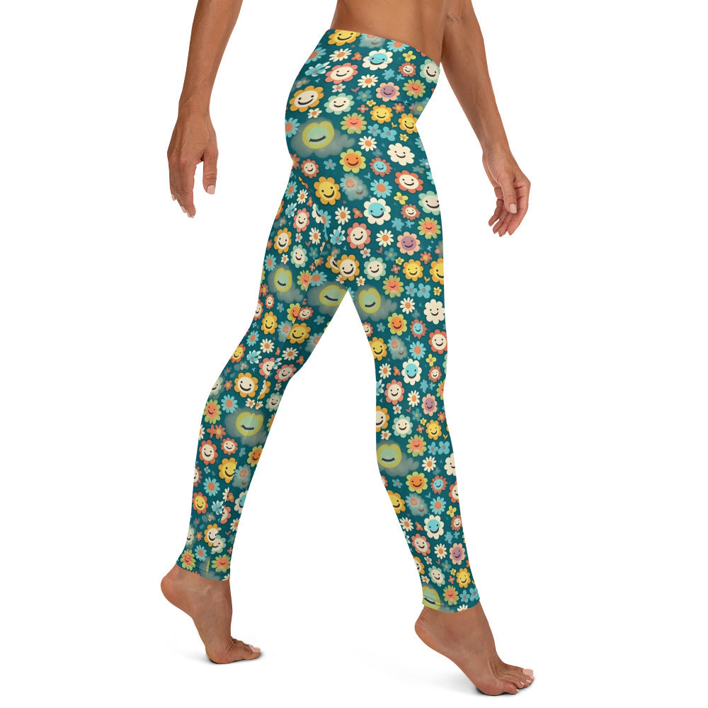 Smiling Floral Pattern Hippie Leggings