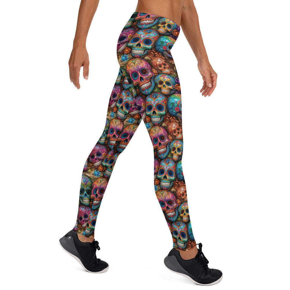 Colorful Sugar Skulls Printed Leggings