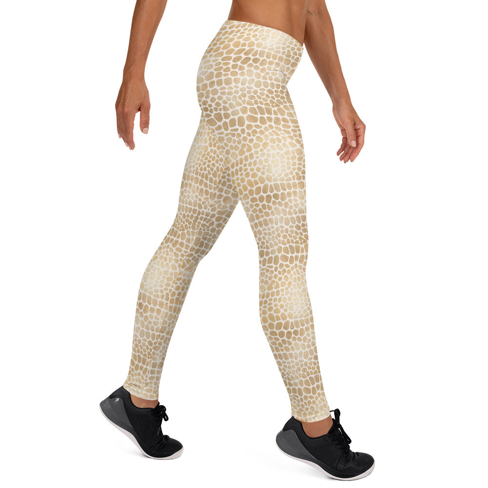 Golden Crocodile Skin Printed Leggings