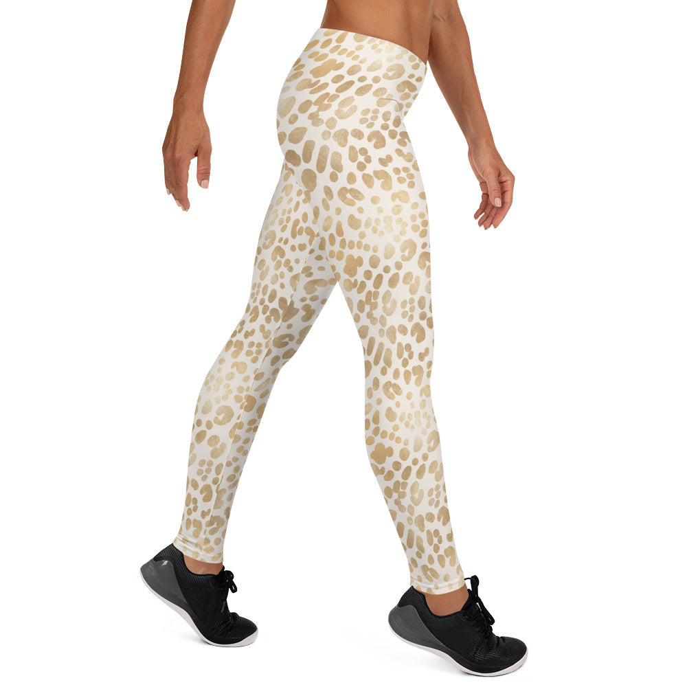 Shimmering Golden Leopard Skin Printed Leggings