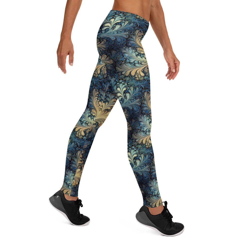 Liquid Abstract Leaves Pattern Printed Leggings