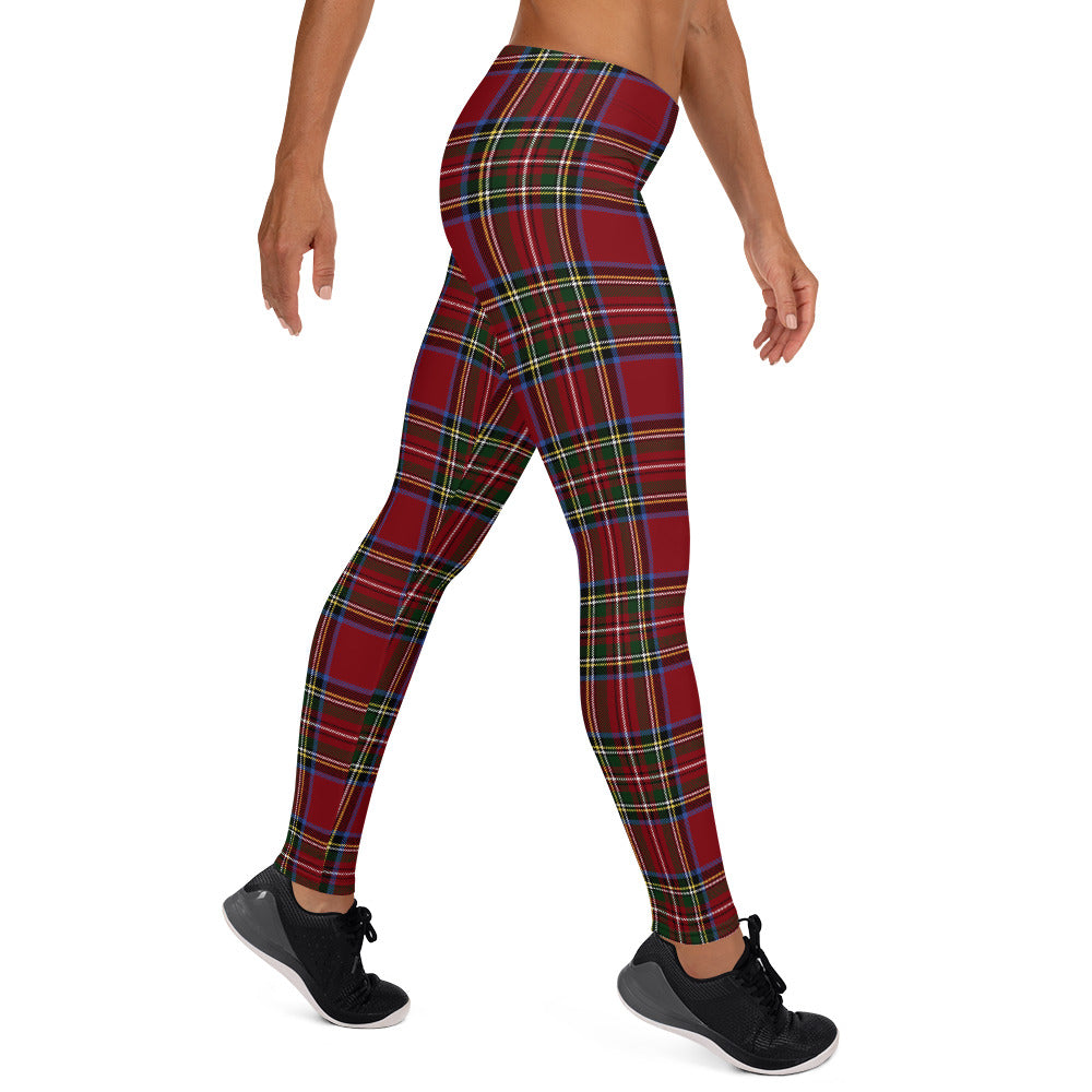 Deep Red Tartan Printed Leggings