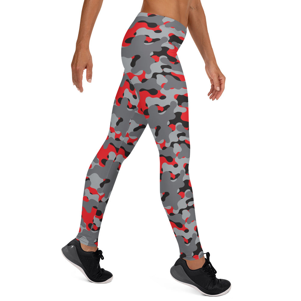 Red & Gray Camouflage Printed Leggings