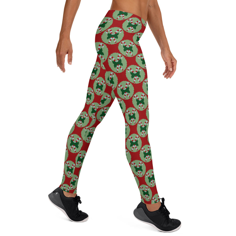 Christmas Candy Cane Ugly Sweater Pattern Leggings