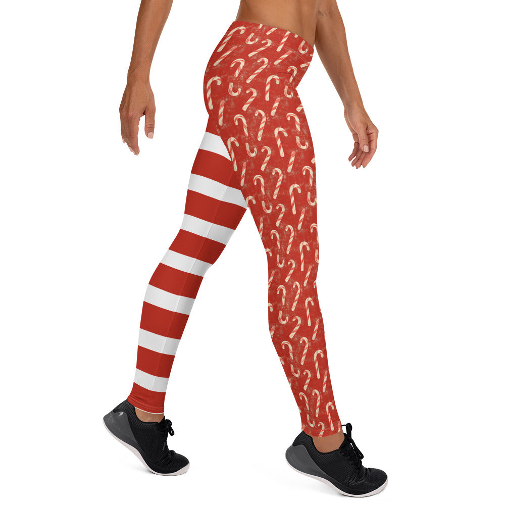 Red Candy Cane Stripe Christmas Holiday Leggings