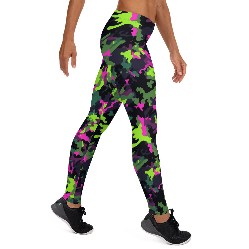 Black, Pink & Green Camouflage Leggings