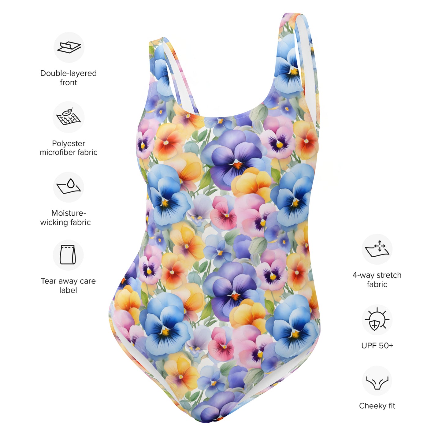 Pansies Watercolor Floral Printed One-Piece Swimsuit