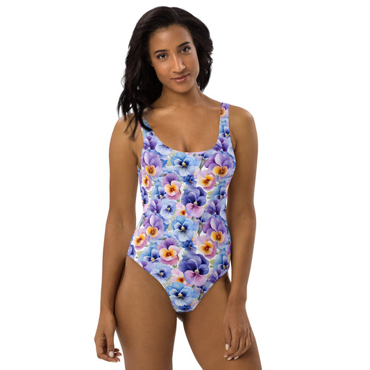 Whispering Pansies Floral Printed One-Piece Swimsuit